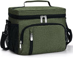 Insulated Lunch Bag for Men & Women, 9L Leakproof Lunch Box Soft Cooler Tote with 5 Pockets, 600D Oxford, EVA Lining, Adjustable Strap for Work, Picnic, Beach&Travel-Green