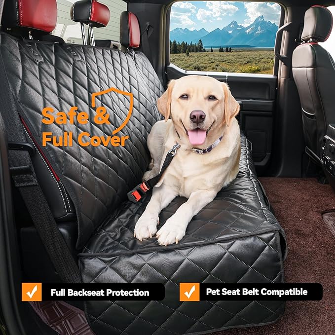 Dog Car Seat Cover for Back Seat,Waterproof Truck Back Seat Cover for Dogs ,Heavy-Duty Scratchproof Pu Leather Bench Seat Covers for Trucks Ford F150/Chevrolet Silverado/Ram1500/GMC Sierra/Toyota