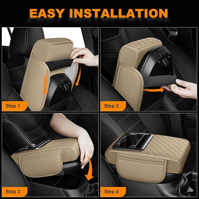Armrest Cover for Car Fit for Jeep Cherokee - Center Console Cover with Cup Holders and 2 Storage Pockets(Beige)
