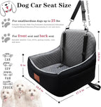 Small Dog Car Seat for Small Dogs Under 30 lbs, Memory Foam Pet Car Seat with Washable Cover, Safety Belts & Side Storage Pockets, Portable Travel Bed for SUV/Sedan (Black/Grey)