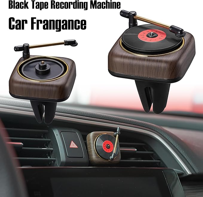 Record Player Car Vent Clips Air Freshener Retro Style Album Cover Car Air Conditioning Outlet Clip Fragrance Diffuser Car Interior Decoration Accessories, Wood Grain