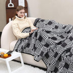 PuTian Merino Wool Blanket - 87" x 63" Thick Warm Soft Large Bed Throw - Great for Camping, Outdoors, Travel, Car, Couch, All Seasons Houndstooth Black