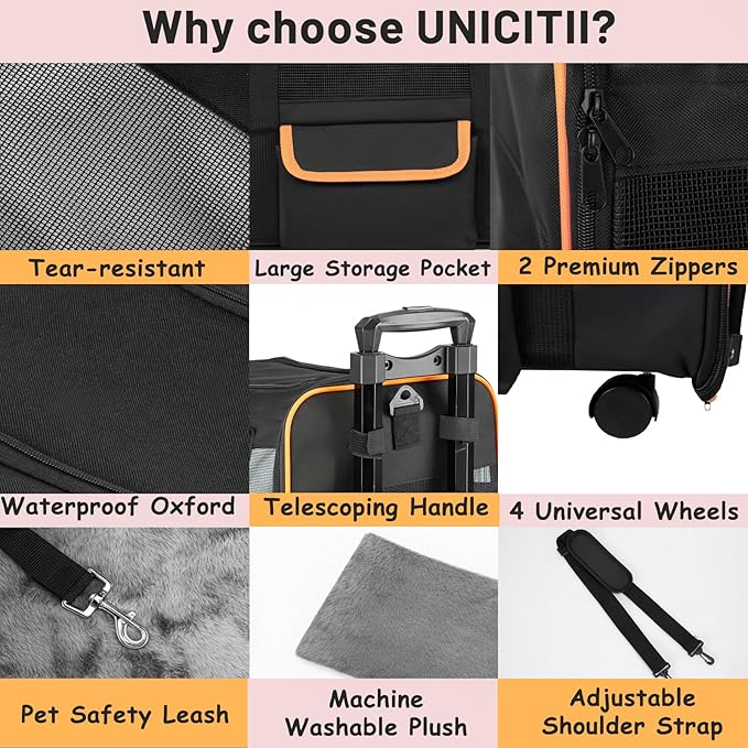 Pet Carrier for Small Pet, Cat Dog Carrier for Car Soft Sided Dog Rolling Crate Cat Travel Bag
