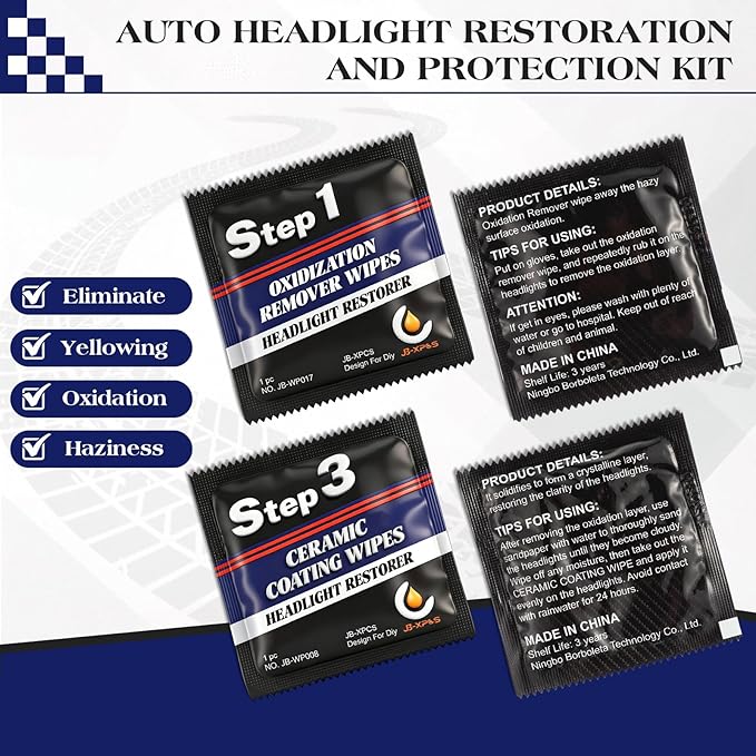 Demissle 21 Pcs Headlight Restoration Kit Includes 10 Remover Wipes 10 Coating Wipes 1 Glove Headlights Cleaner Kit for Restores Clarity Removes Yellowing Oxidation Cars Trucks Motorcycles