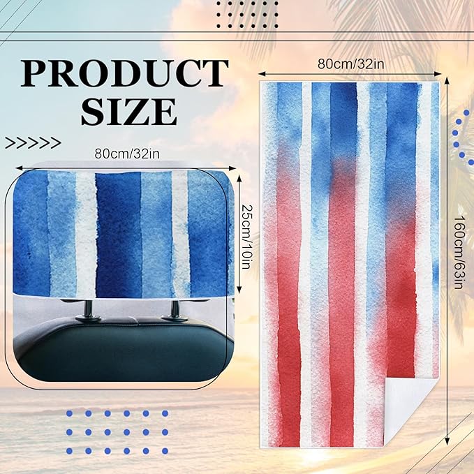 2 Pack Car Towel Seat Covers with Storage Bag, Multifunctional Towel for Gym Outdoor Sport, Picnic, Beach, Pet Dog Travel,Non-Slip Washable Car Seat Protector (Flag Stripes)