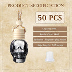 BBTO 50 Pcs Hanging Car Air Freshener Black Car Diffuser Bottles Empty Glass Perfume Bottle Freshener Diffuser Bottles Pendant for Essential Oil Fragrance Aromatherapy Ornament(Skeleton)