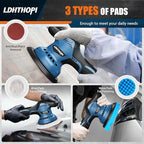 Cordless Polisher, 12V 2000mAh Battery Dual Action Polisher, 8 Variable Speed, 2600-6000OPM for Car Detailing, for Car, Boat, Wall, Floor, DIY (2 Batteries)