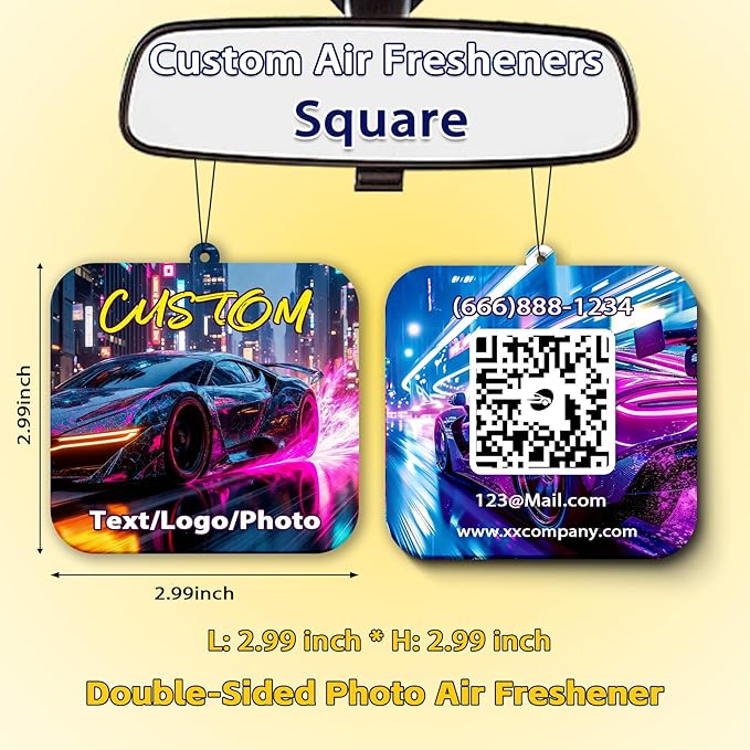 Custom Air Freshener with Picture, Personalized Car Air Freshener, Customized Double Sided Photo Air Fresheners, for Car, Wardrobe, Bathroom, Christmas Hanging Ornaments (Square)