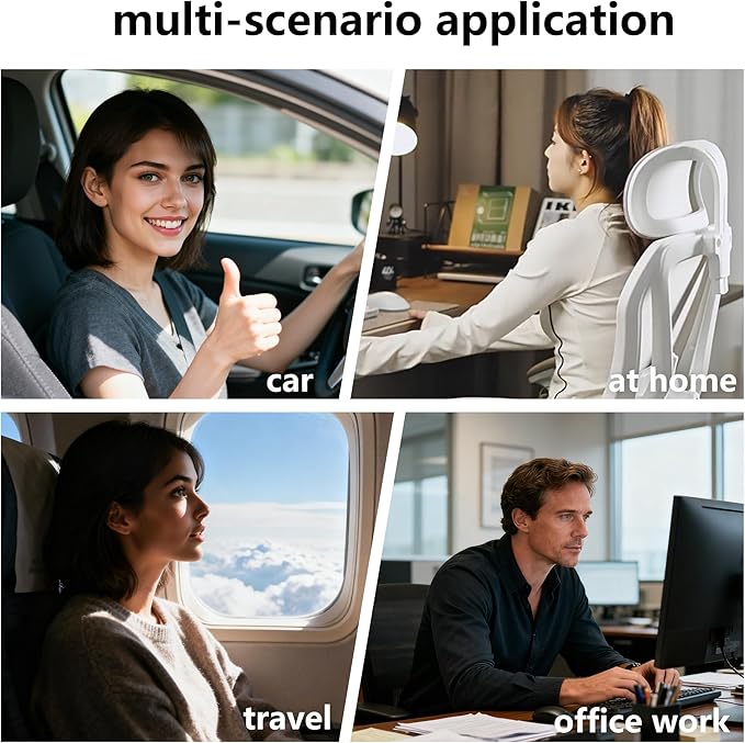 Car Neck Pillow, Soft Breathable Leather Car Neck Pillow Comfortable Head Neck Rest Support Cervical Pillow with Adjustable Strap, Universal Fit Cars SUVs Sedan Home Office (Light Brown)