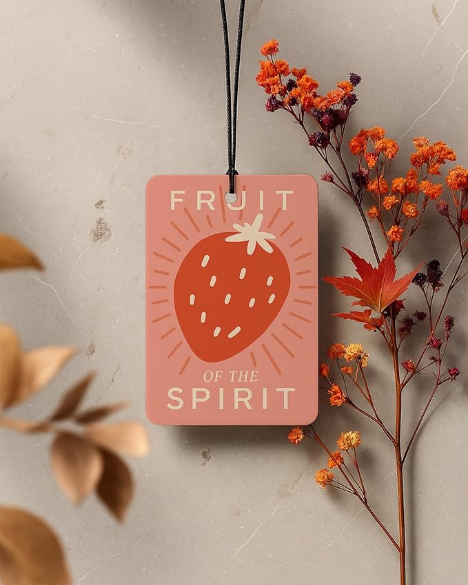 Retro Christian Car Air Freshener 4 Pcs Coconut Scented, Religious Faith Car Accessories Mirror Decor for Women, Strawberry Bible Verse Hanging Air Freshener for Cars Closet Drawer Books