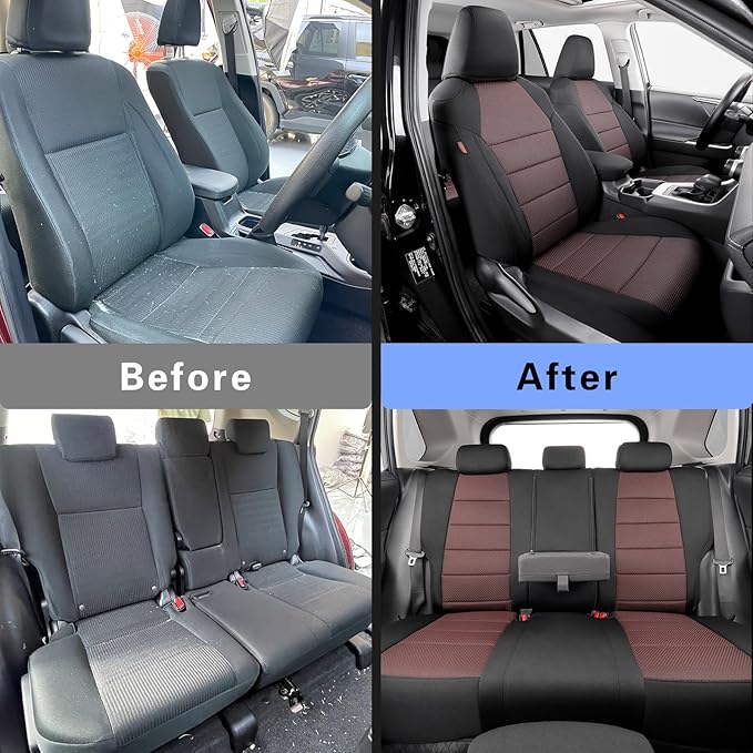 coverdream Rav4 Seat Covers Custom Fit for 2013-2018 Toyota Rav4 LE,Full Coverage Polyester Car Seat Protector(Full Set,Black & Wine)