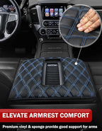 KBH Center Console Armrest Cover for Chevy Silverado & GMC Sierra 1500 2500 3500 2014-2018, Tahoe Suburban Yukon 2015-2020, Bucket Seat Console, Anti-Scratch, Black-Blue Double Stitch