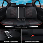 Coverado Car Seat Covers Full Set, Automotive Front and Rear Seat Covers with Backrest, Nappa Leather Car Seat Protectors Waterproof, Universal for Most Vehicles,Black