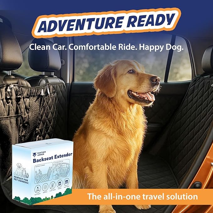 Panther Armor Hard Bottom Backseat Extender for Dogs, Dog Car Seat Cover with 2 Door Protectors, Foldable 8-Panel Dog Hammock, Waterproof Bench Seat Protector, Washable Topper
