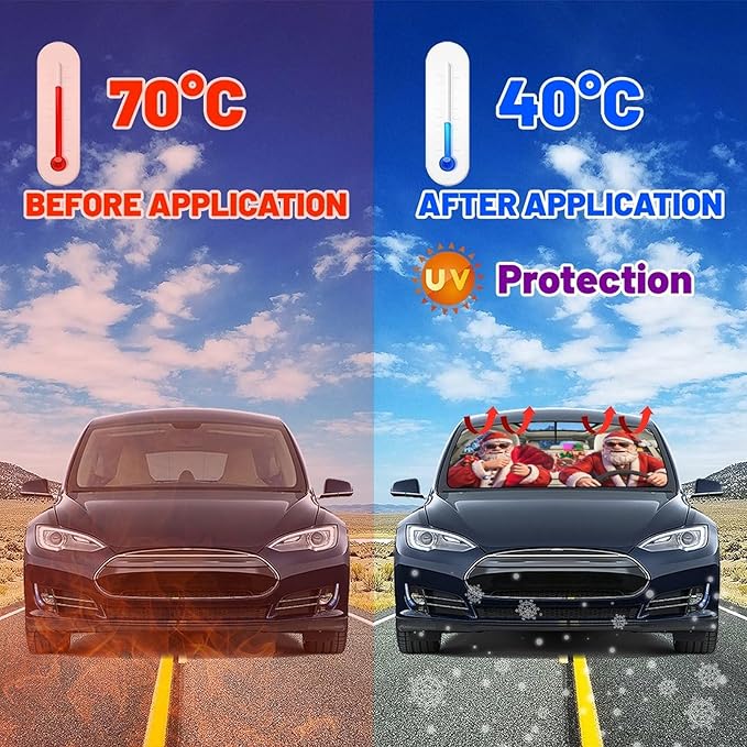 CHILL·TEK Funny Animal Car Windshield Sun Shade Umbrella, Christmas Car Sun Shade Umbrella, Block UV Rays Heat Foldable Windshield Umbrella Sun Visor Protector - Keep Vehicle Cool for Cars SUV