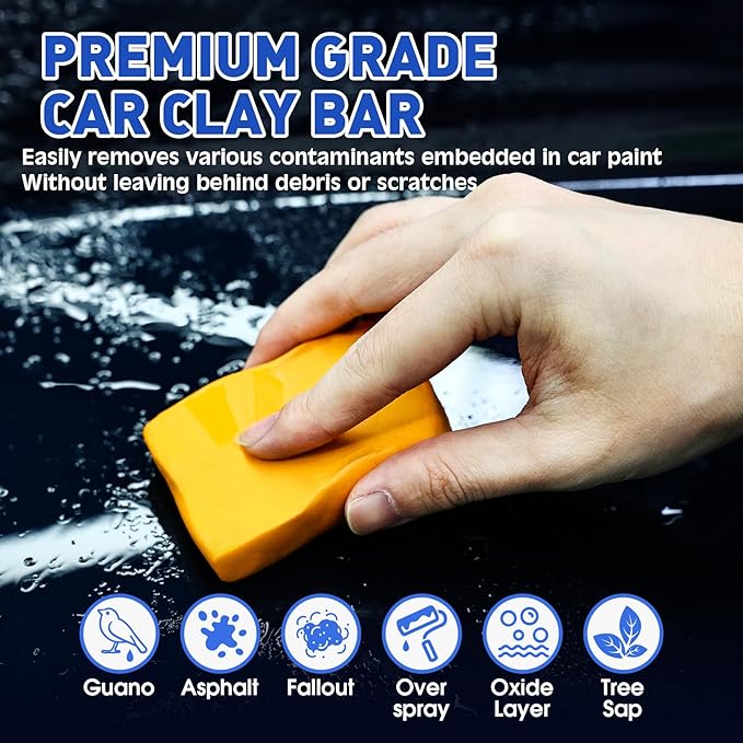 Clay Bars Kit, 6 Clay Bars & 20 PCS Lubricant Tablets, Complete Car Detailing Kit, Spray Bottle, Disposable Gloves and Microfiber Towels for Car Detailing Cleaning