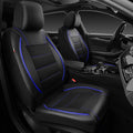 CAR PASS Universal FIT Piping Leather Two Front Seat Covers, Waterproof Faux Leather for SUV Sedan Van Truck, Airbag Compatible,Reserved Opening Holes for Headrest Covers. (Black and Blue)