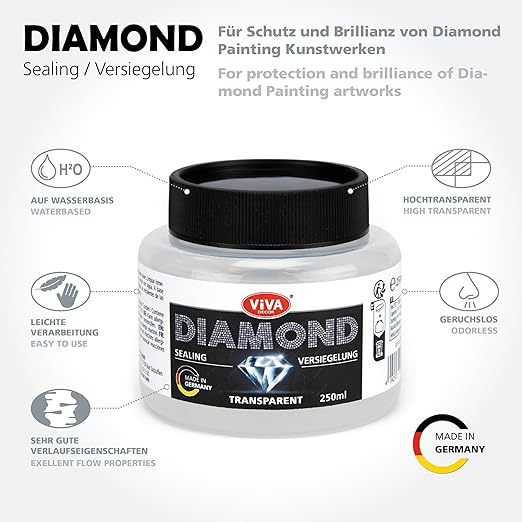 Viva Decor - Diamond Painting Sealant 8.45 fl oz for Lasting Hold and Glitter Effect, Transparent & Quick-Drying, Highly Efficient, Ideal as Diamond Painting Accessory