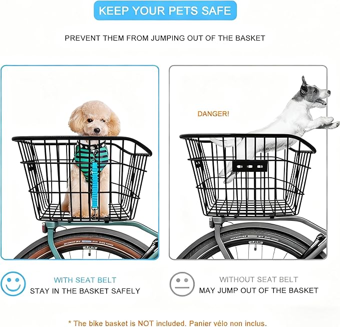 Dog Seat Belt for Bike Basket, Retractable Bicycle Dog Seatbelt, Elastic Pet Safety Leash Harness for Cat, Dog Leash Extension Attachment Shock Absorbing Lead Extension Absorber (Blue)