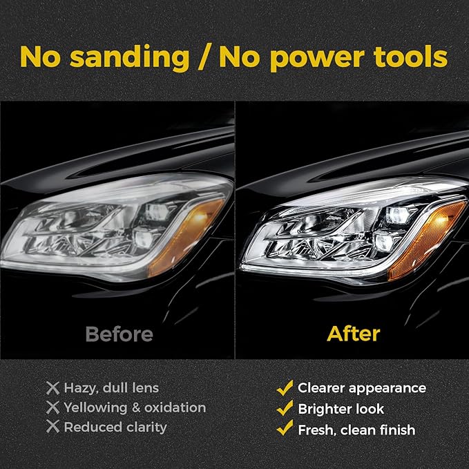 Ceramic Car Headlight Restoration Kit, No Sanding, Removes Yellowing and Cloudiness, Restores Clarity to Like New Look, No Power Tools Needed, Wipe Rinse Coat for Car Truck SUV-2 Pack