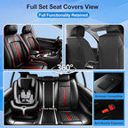 Fit CX-5 Car Seat Covers (Front Pair) for Select Mazda CX5 2013-2024 2025 2026 - Premium Full Coverage Leather, Airbag Compatible, Waterproof & All Weather Seat Protector, Black with Red Trim