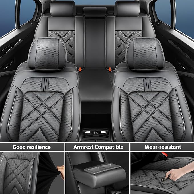 CX-3 Car Seat Covers Fit for Mazda CX-3 2016-2021, Full Coverage Premium Leather Waterproof Breathable Seat Covers, Automotive Seat Protectors, Airbag Compatible(2 Front Seats, Black & Red)