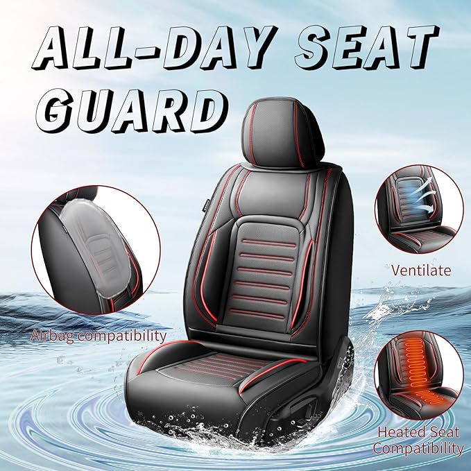 Fit HRV Premium Leather Car Seat Covers Compatible with Honda HRV 2016-2025 2026, Breathable, Wear Resistant, Airbag Compatible, All-Weather Protection & Full Coverage, Full Set Red Line Black