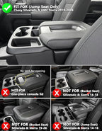 KBH Center Console Armrest Cover for Chevy Silverado & GMC Sierra 2019 2020 2021 2022 2023 2024 2025 2026, Middle Console Lid Protective Covering, Vinyl Leather, Black (Fits Jump Seat Console Only)