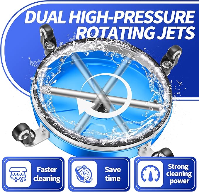 16'' Pressure Washer Surface Cleaner with 4 Wheels - Stainless Steel Surface Cleaner for Pressure Washer Attachment for Concrete, Driveway, Patio, Sidewalk, Deck and Driveways (16 INCH Blue)