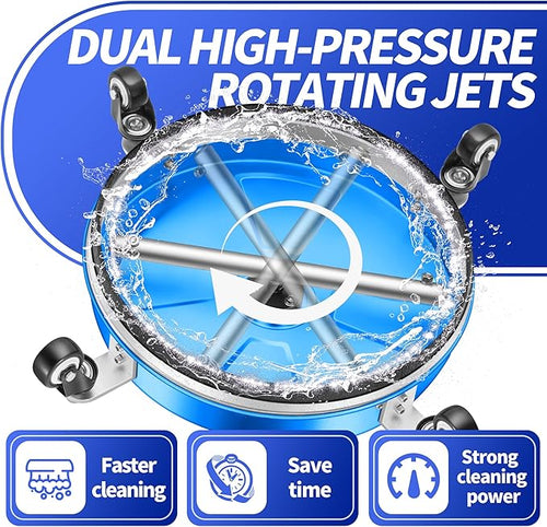 16'' Pressure Washer Surface Cleaner with 4 Wheels - Stainless Steel Surface Cleaner for Pressure Washer Attachment for Concrete, Driveway, Patio, Sidewalk, Deck and Driveways (16 INCH Blue)