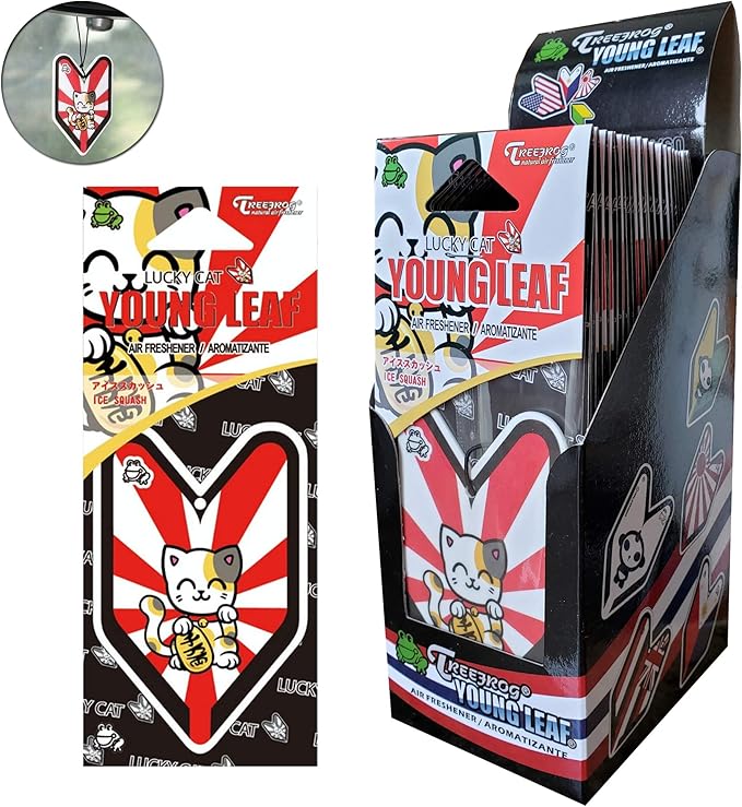 Tree Frog Air Freshener Ice Squash Scent, JDM Car Auto Rising Sun Lucky Cat 1 Box (24pcs)