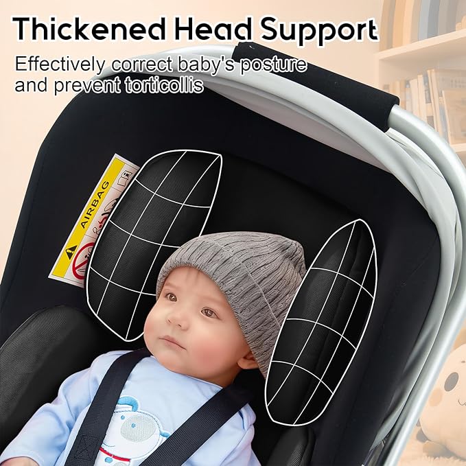 Infant Car Seat Insert with 2 Headrest for Preemie to Toddler, Thickened Baby Car Seat Head Support for Side Impact Protection, Breathabble Newborn Carseat Insert with Filled Spong