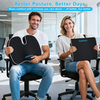 Ergonomic Memory Foam Seat Cushion & Lumbar Support Pillow Set, Orthopedic Coccyx Cushion for Office Chair, Car, Home – Relieves Back, Sciatica & Tailbone Pain, Improves Posture Black/Large