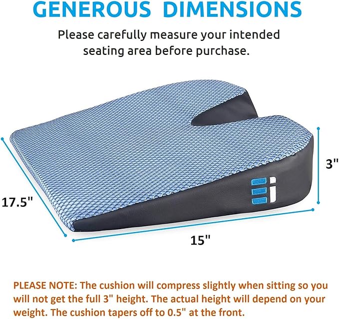 Memory Foam Car Seat Cushion for Driving - Ergonomic Wedge Cushion for Back Pain, Sciatica Relief - Non-Slip Truck Seat Pad for Long Sitting - Office Chair Support 17.5 x 15 x 3.5 (Pack of 2)