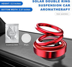 Solar Rotating Car Air Freshener, Solar Energy Refillable Car Dashboard Aromatherapy Ornament, Double Ring Fragrance Diffuser Decorative Accessories for Vehicle Home Office (Red)