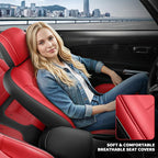 Custom Fit Ford Mustang Convertible Seat Cover 2015 2016 2017 2018 2019 2020 2021 2022 2023 2024 2025 2026, Faux Leather Car Seat Cover Full Set (Convertible-Red+Balck)
