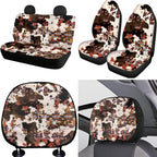FKELYI Cow Aztec Car Seat Cover Set - Full Set with Handbrake, Gear Shifter, Steering Wheel, Seat Cushions, Headrest Covers and Cup Coasters
