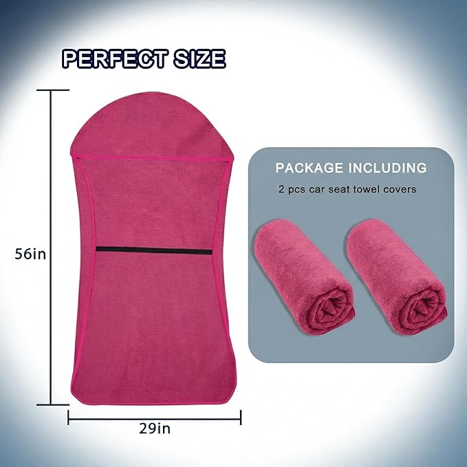 Car Seat Towel Cover, Universal Front Seat Protector for Cars, SUVs and Trucks, Sweat Towel Car Seat Cover for Gym, Yoga, Swimming, Pets and Family Travel, Dark Pink, 2 Pack