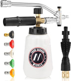 M MINGLE Foam Cannon Dual Connector Accessory for Pressure Washer Kit, Compatible with Portland Husky and Ryobi Pressure Washer, with 5 Nozzle Tips, 1/4 Inch Quick Connector