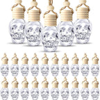 BBTO 50 Pcs Hanging Car Air Freshener Car Diffuser Bottles Empty Glass Perfume Bottle Freshener Diffuser Bottle Pendant for Essential Oil Fragrance Aromatherapy Bottle Ornament(Skull)