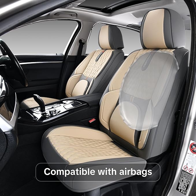 Light Taupe Car Seat Covers for Ford Bronco Sport 2021-2025 Car Seat Cover, Premium Leather, Full Set of 5 Seats, Waterproof, with Lumbar Support, Beautify Interior