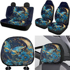 FKELYI Floral Butterfly Car Interior Set - 10 Pack Cushions, Headrests, Gear Shifter, Handbrake & Steering Wheel Covers with Cup Coasters