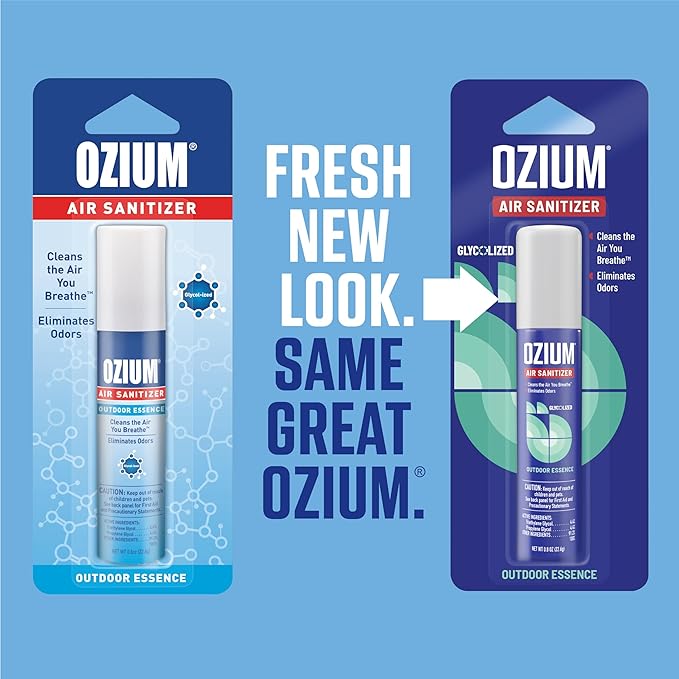 Ozium Air Sanitizer & Odor Eliminator for Homes, Cars, Offices and More, Outdoor Essence, 0.8 Oz (Pack of 2) (packaging may vary)