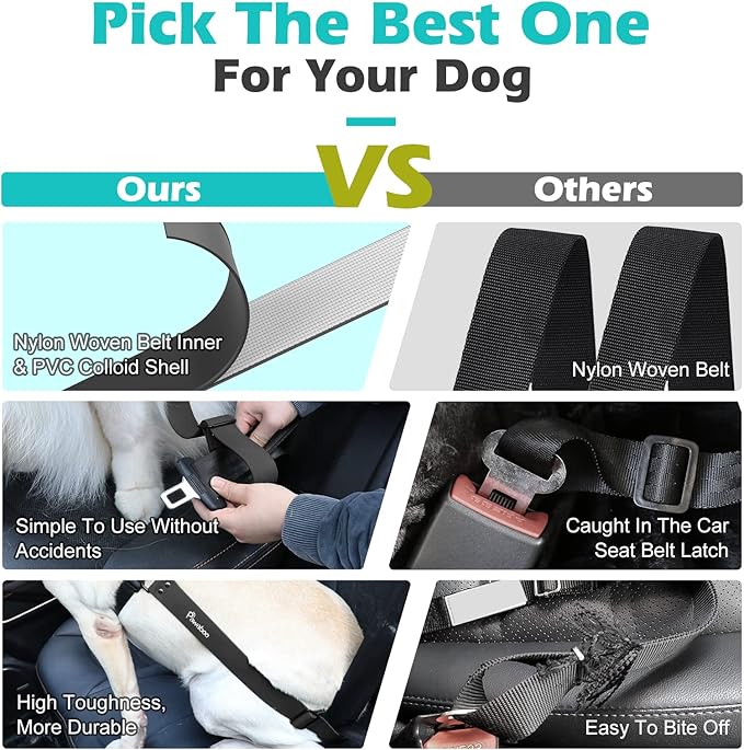 Pawaboo Dog Car Seatbelt, 20 in Adjustable Universal Pet Safety Belt, Chew-Proof Dogs Car Restraint with Adjustable Strap, PVC Shell Dog Seatbelt Harness, Dogs Leash with 360° Hook, Black
