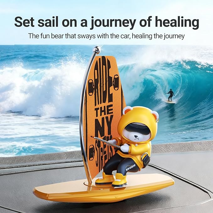 Car Air FreshenerThe Little Bear sways with The car Refillable Air Purifier for Car Interior Dashboard Decorations Accessories Ny-Flag（Yellow）