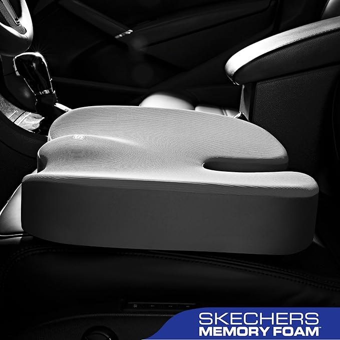 Skechers Memory Foam Seat Cushion,Office Chair Cushion for Tailbone Pain Relief,Butt Pillow for Office Chair,Car seat Cushion,Computer Desk,Long Sitting Office Workers,and Car Drivers,Grey