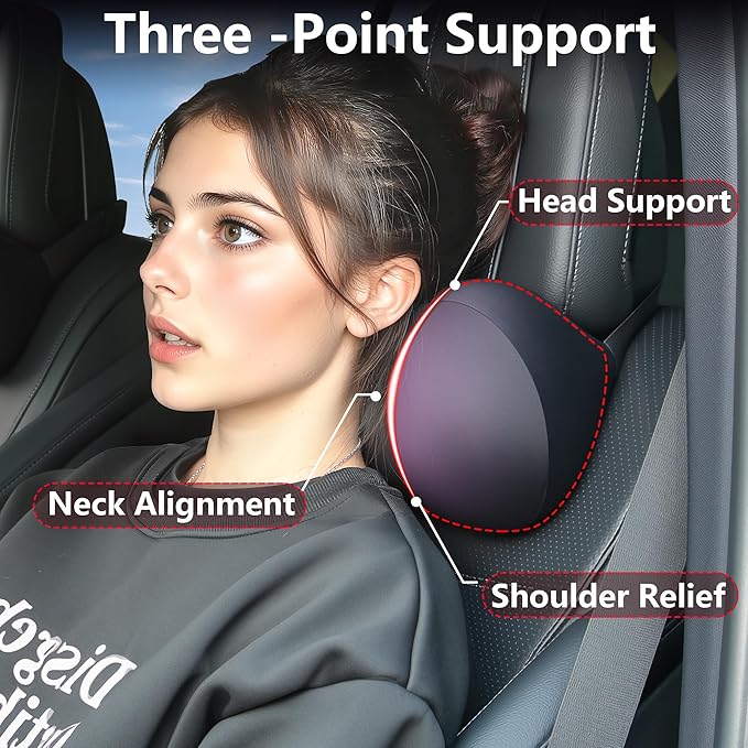 Car Neck Pillow, Memory Foam Car Neck Support with Adjustable Strap, Comfortable Ergonomic Design, Universal Fit Head Rest Travel Pillow Car Headrest for Driving (Black)