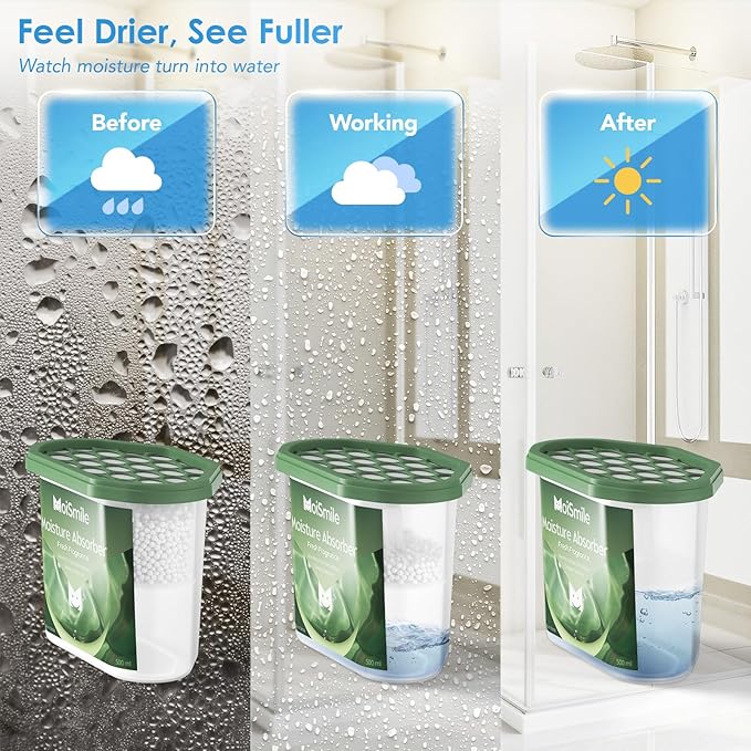 Moisture Absorbers, Efficient Fresh Scent Humidity Absorber ＆ Odor Eliminator Boxes, Refillable Car Dehumidifier for Closet, Bathroom, Basement＆ RV, 3 Pack