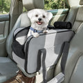 PETSFIT Multipurpose Console Dog Car Seat, Portable Small Dog Car Seat for Dogs, Cat Carrier, Pet Carrier Airline Approved with Safety Tether and Pockets (Light Grey)