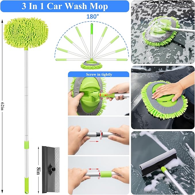 AUTODECO 32Pcs Car Detailing Brush Set, Car Detailing Kit, Auto Detailing Drill Brush Set, Car Detailing Brushes, Car Wash Cleaning Tools Kit with Wash Mop for Interior, Exterior, Wheels, Blue